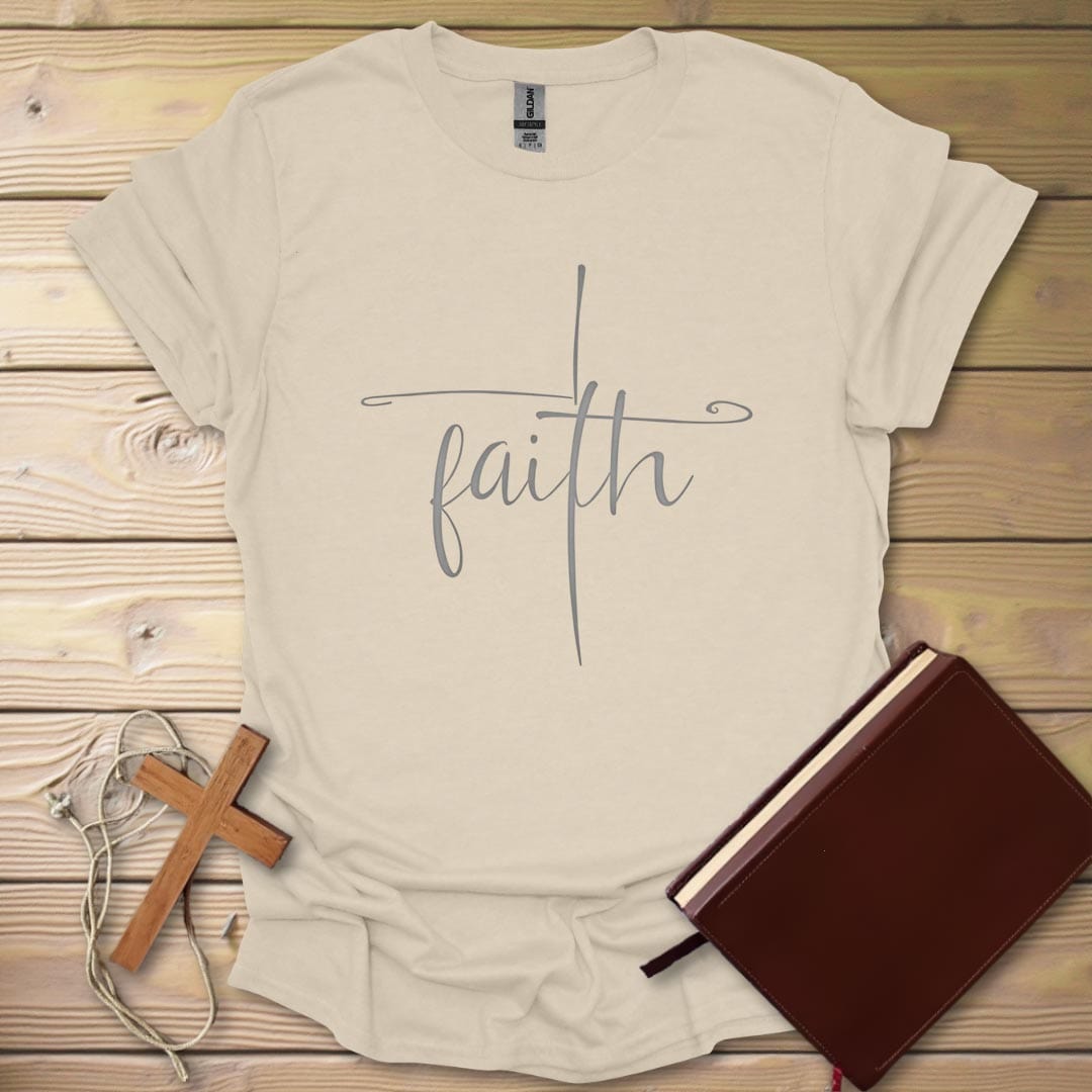 Faith Cross Cursive T-Shirt Natural / S