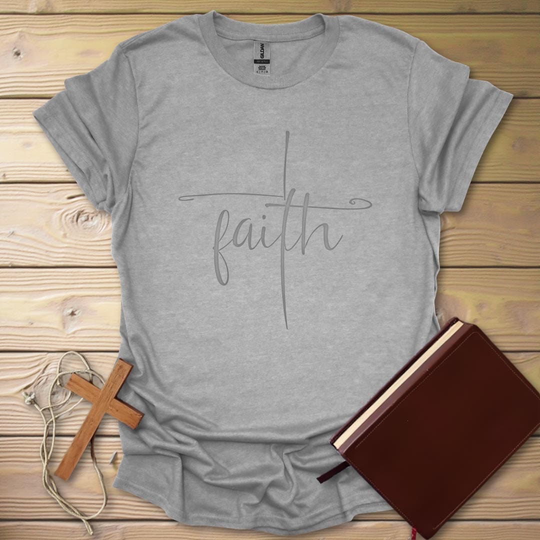 Faith Cross Cursive T-Shirt Sport Grey / S