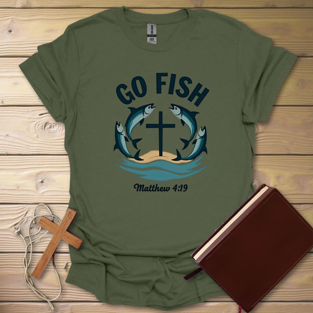Fish Design T-Shirt Military Green / S