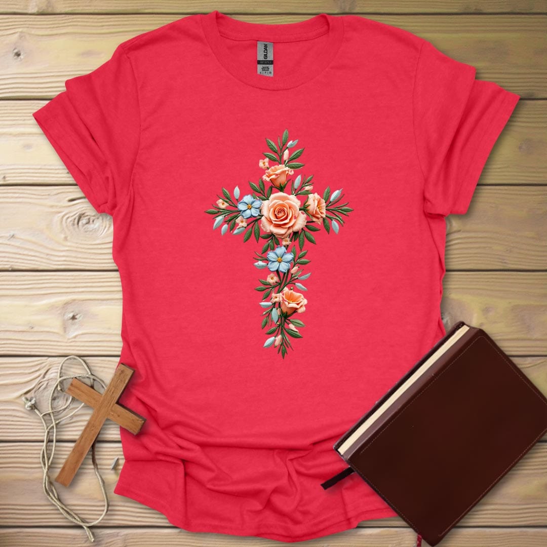 Floral Cross T-Shirt Heather Red / S