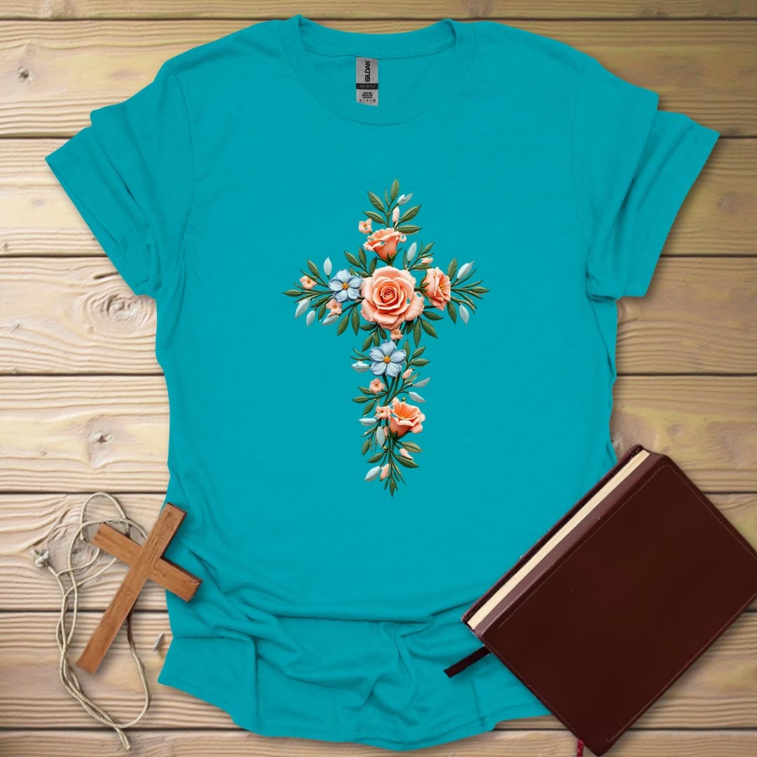 Floral Cross T-Shirt Tropical Blue / S