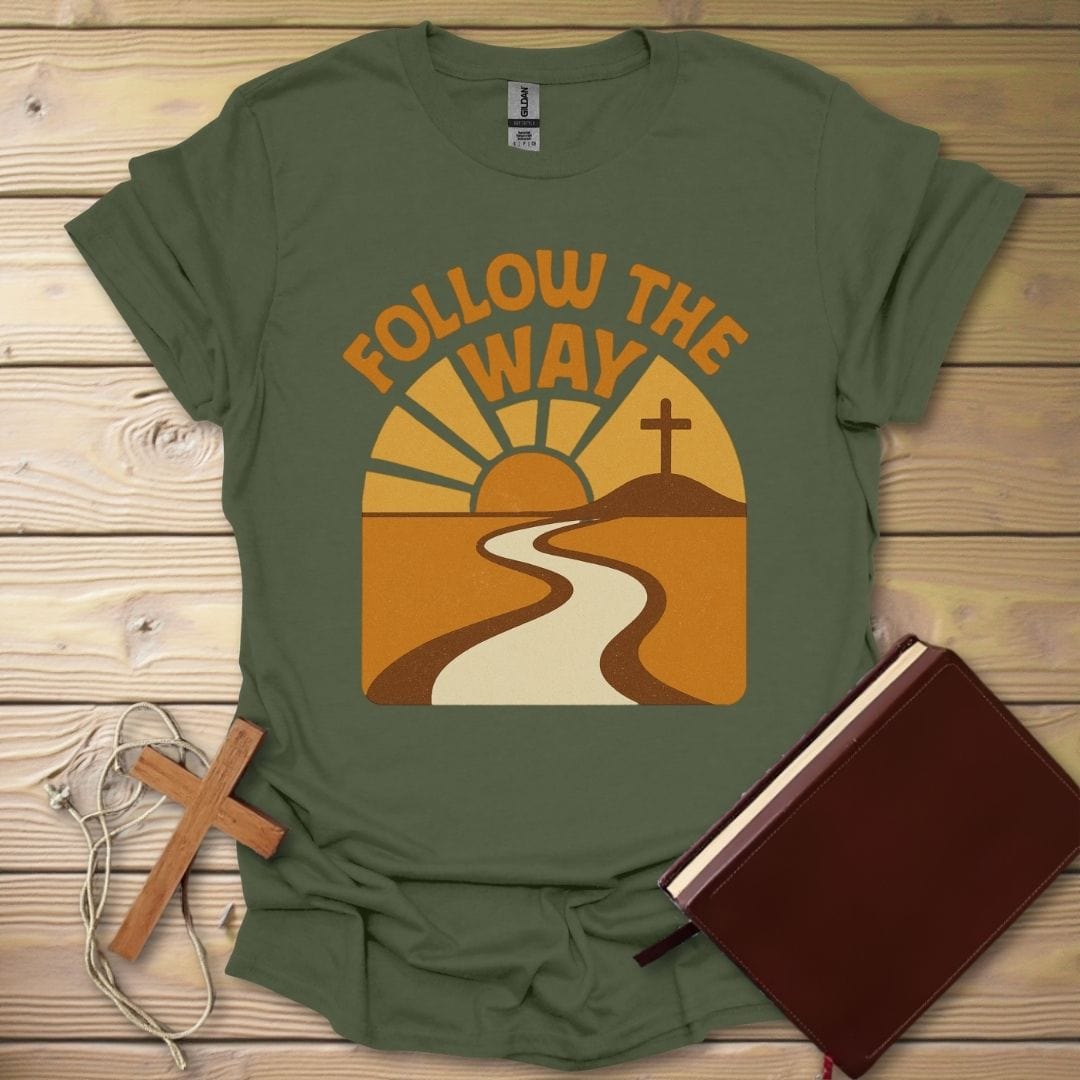 Retro Sunset Path T-Shirt Military Green / S