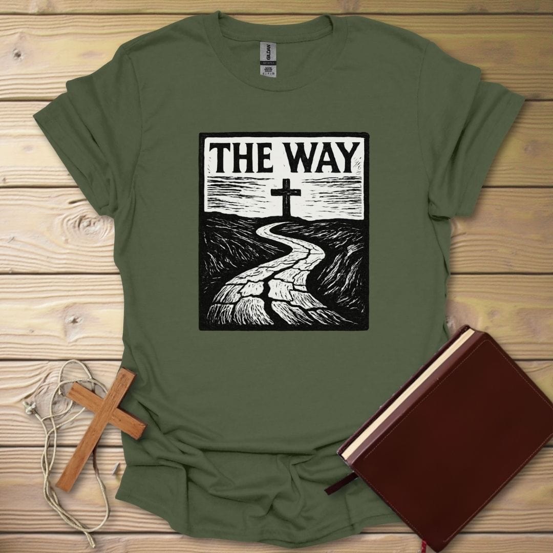 Cracked Road Linocut T-Shirt Military Green / S