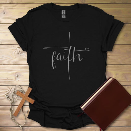 Faith Cross Cursive T-Shirt Black / S