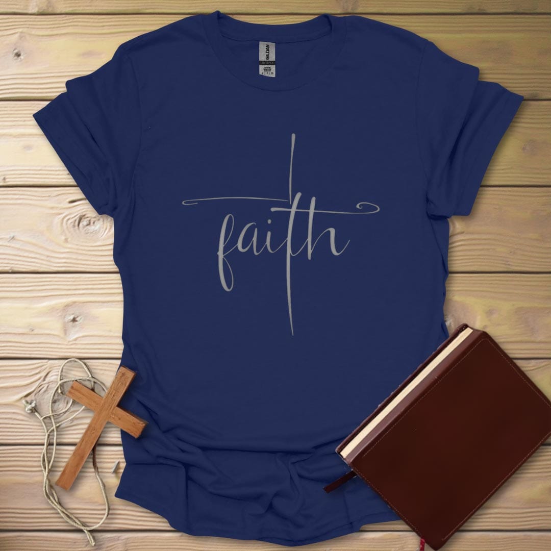 Faith Cross Cursive T-Shirt Navy / S