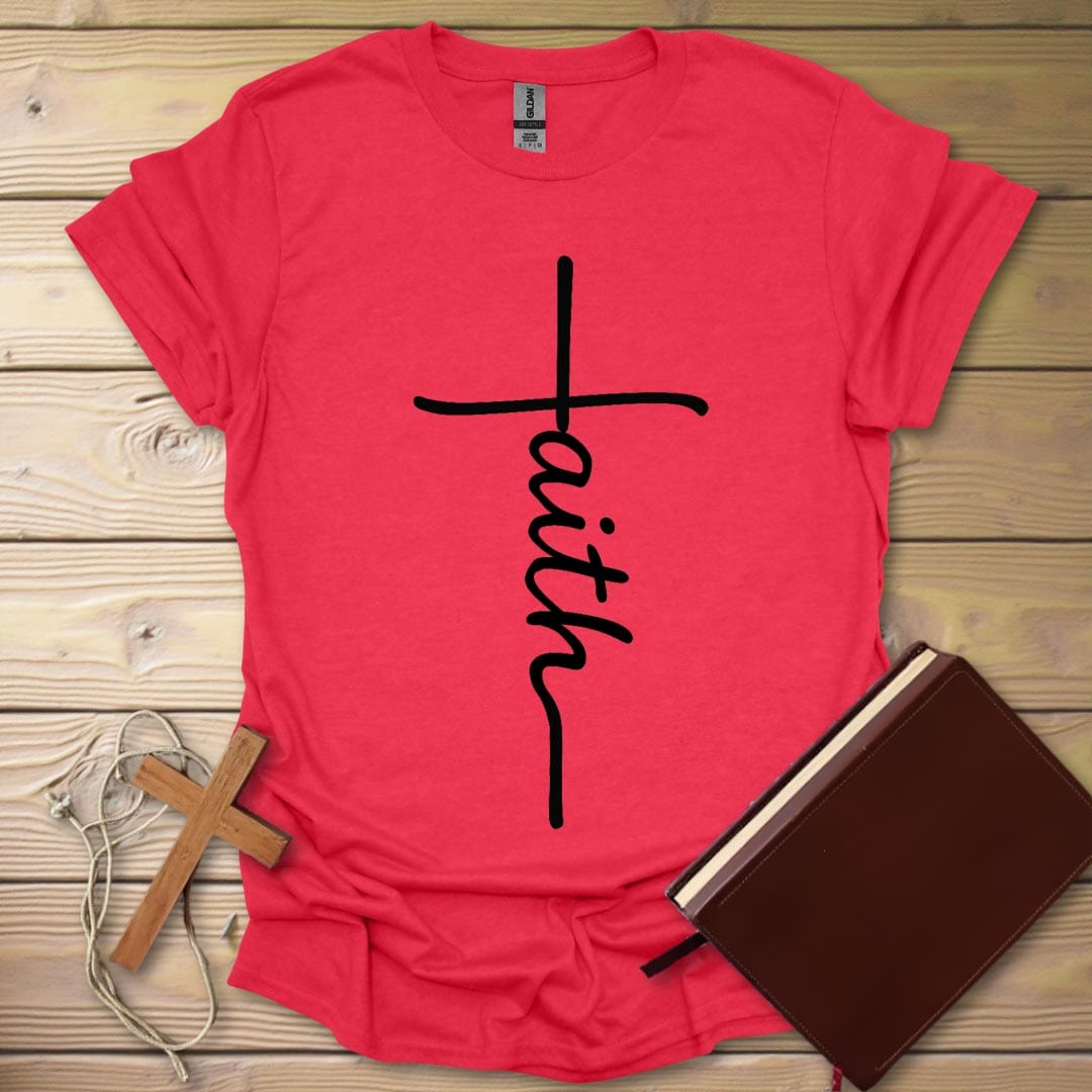 Faith Cross Handwriting T-Shirt Heather Red / S