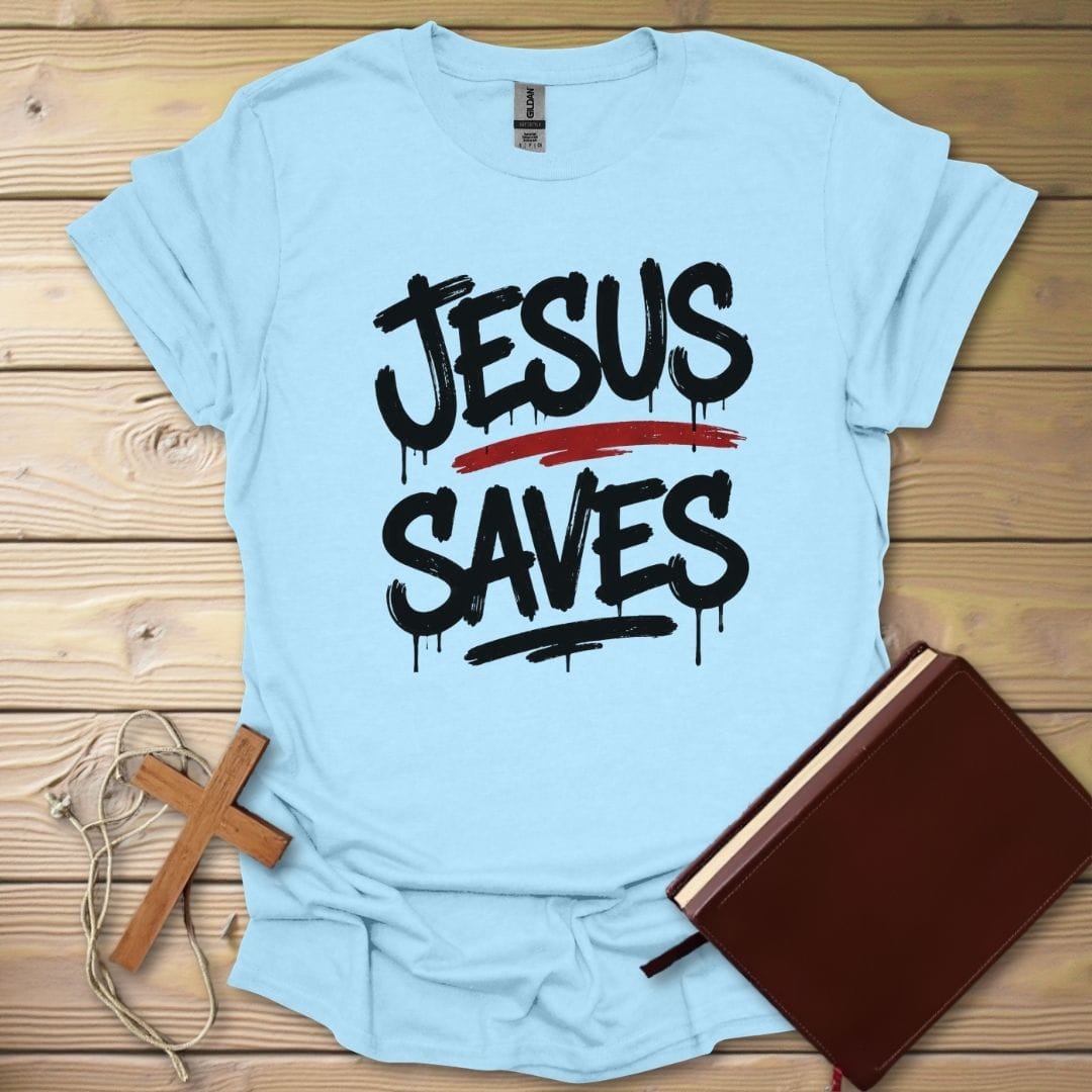 Jesus Saves T-Shirt Light Blue / S