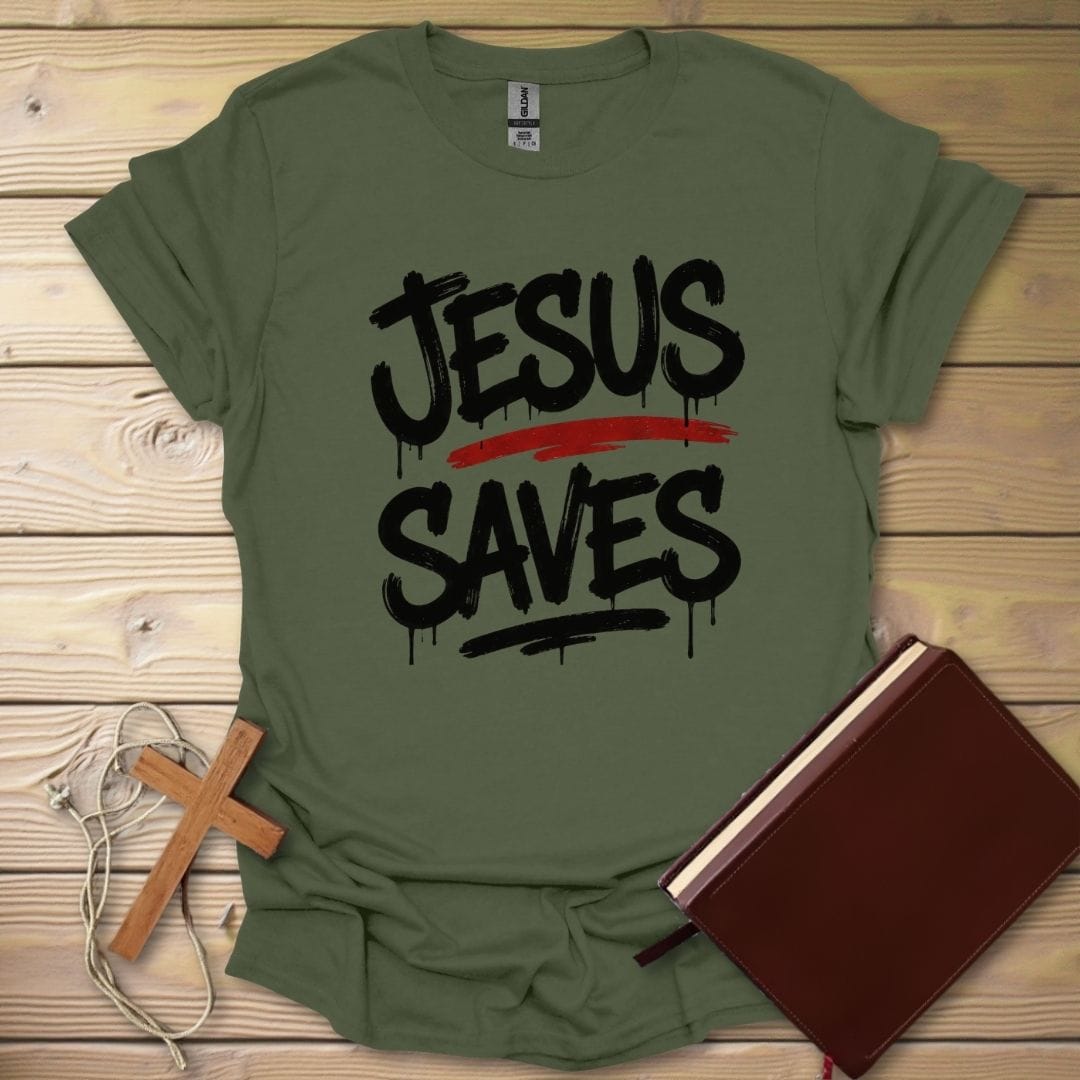 Jesus Saves T-Shirt Military Green / S
